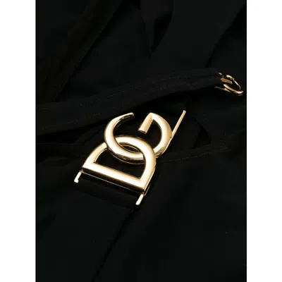 Dolce & Gabbana Plunging Neckline Belted Swimsuit In Black