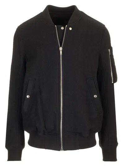 Rick Owens Baseball-collar Wool Bomber Jacket In Black