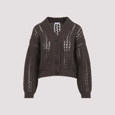 Brunello Cucinelli Cropped Open-knit Cardigan With Deep V-neckline