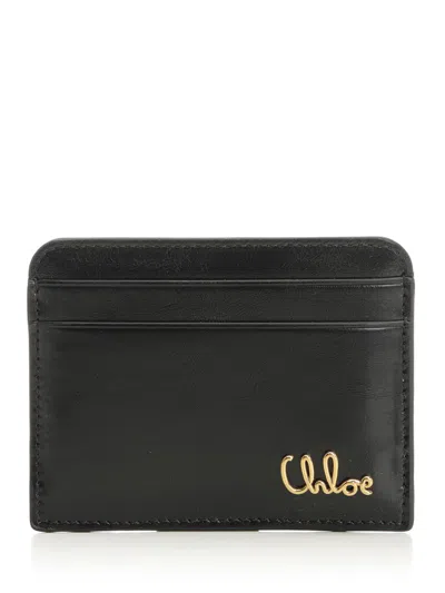 Chloé Golden Logo Compact Clutch Iconic Wallet In Black