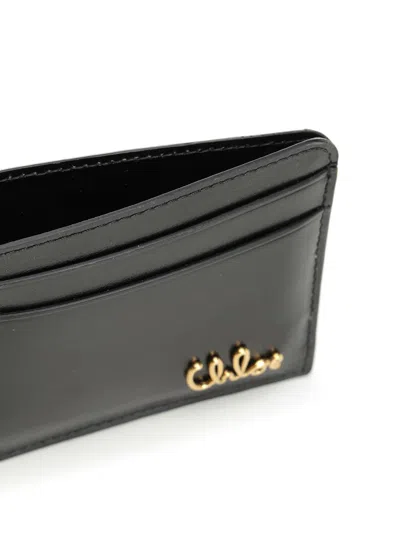 Chloé Golden Logo Compact Clutch Iconic Wallet In Black