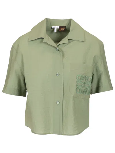 Loewe Cotton Blend Short Sleeve Shirt Shirts Green In Gray