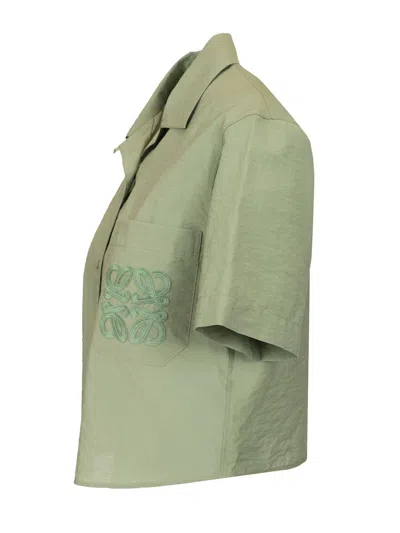 Loewe Cotton Blend Short Sleeve Shirt Shirts Green In Gray
