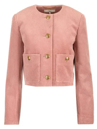 Chloé Cropped Corduroy Jacket Jackets Rose In Pink