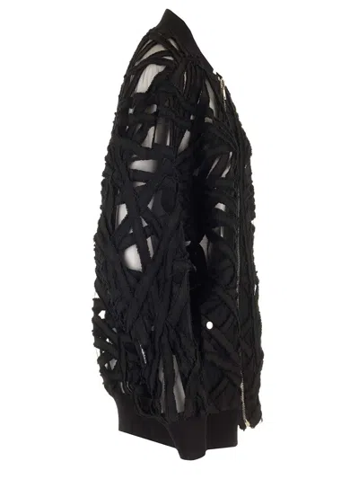 Rick Owens Cropped Jacket In Denim And Tulle Jackets Black In Black