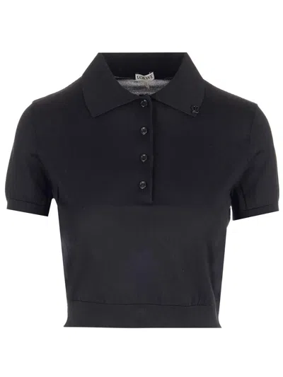 Loewe Cropped Polo Sweater In Silk In Black