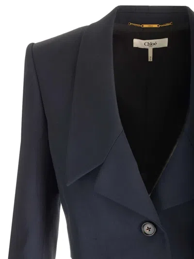 Chloé Tailored Wool Cropped Blazer In Blue