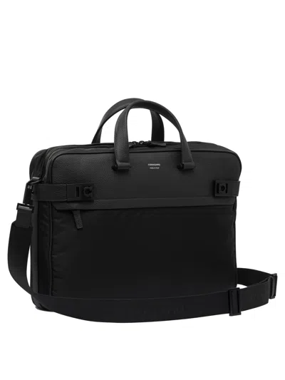 Ferragamo Rectangular Crossbody Bag In Nylon-leather Blend In Black