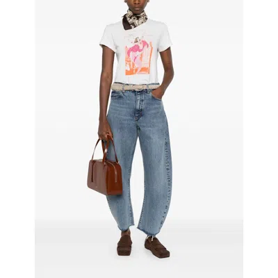 Frame Bubble Crop High Waist Wide-leg Jeans In Blue