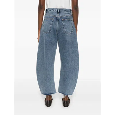 Frame Bubble Crop High Waist Wide-leg Jeans In Blue