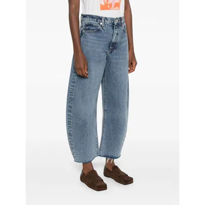 Frame Bubble Crop High Waist Wide-leg Jeans In Blue