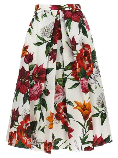 Dolce & Gabbana Multicolor Midi Skirt With All-over Floral Print And Rear Zip Closure In Cotton Woman
