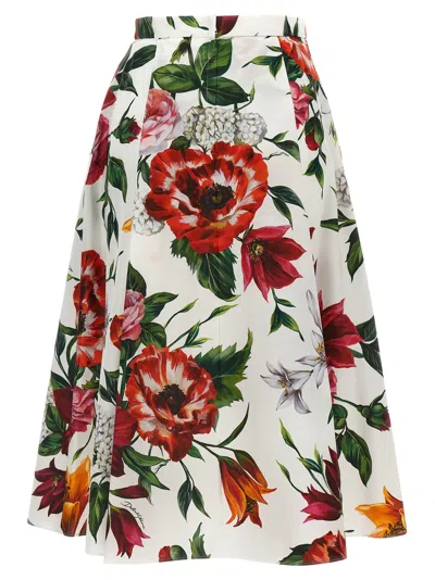 Dolce & Gabbana Multicolor Midi Skirt With All-over Floral Print And Rear Zip Closure In Cotton Woman