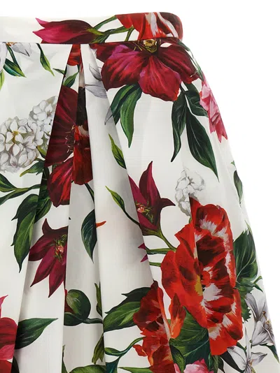 Dolce & Gabbana Multicolor Midi Skirt With All-over Floral Print And Rear Zip Closure In Cotton Woman
