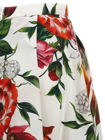 Dolce & Gabbana Multicolor Midi Skirt With All-over Floral Print And Rear Zip Closure In Cotton Woman