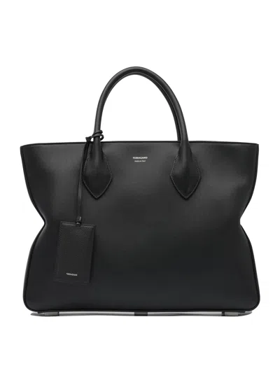 Ferragamo Structured Black Shoulder Bag In Black