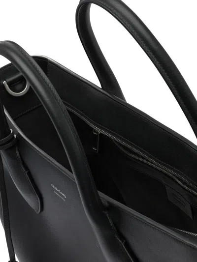 Ferragamo Structured Black Shoulder Bag In Black