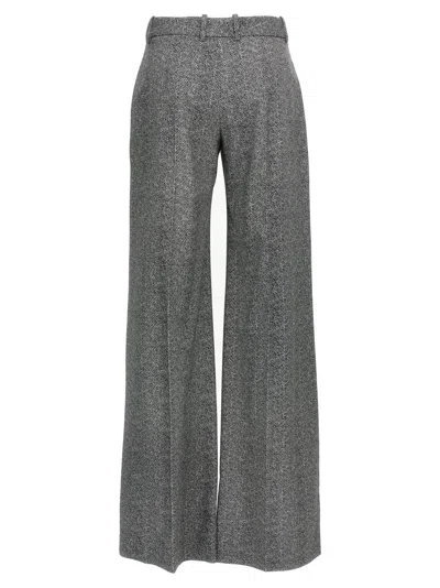 Ermanno Scervino Wide-leg High Waist Trousers With Herringbone Pattern In Gray