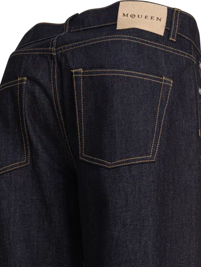 Alexander Mcqueen Wide Leg Denim Contrast Stitching In Blue