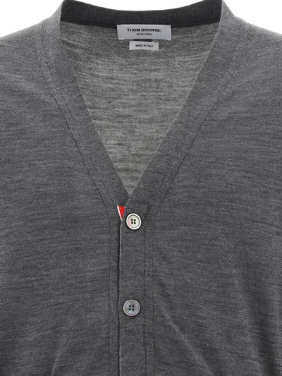 Thom Browne Men Cardigan With Inlay 4bar In Gray