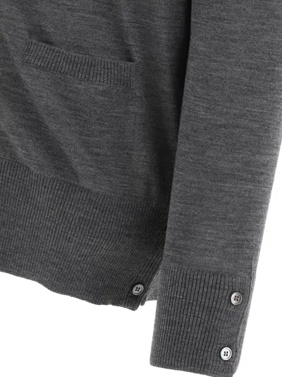 Thom Browne Men Cardigan With Inlay 4bar In Gray