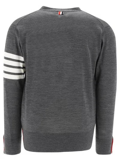 Thom Browne Men Cardigan With Inlay 4bar In Gray
