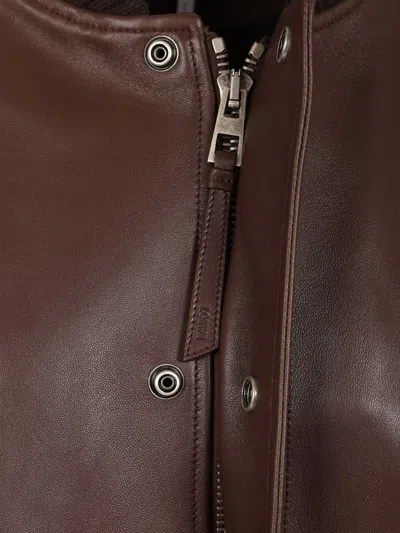Loewe Logo-debossed Ribbed-knit Trimmed Leather Bomber Jacket In Brown