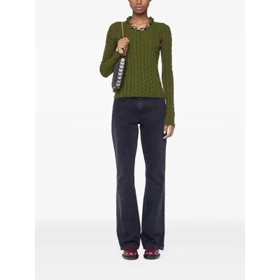 Rabanne Textured Knit Sweater With Braided Detail In Green