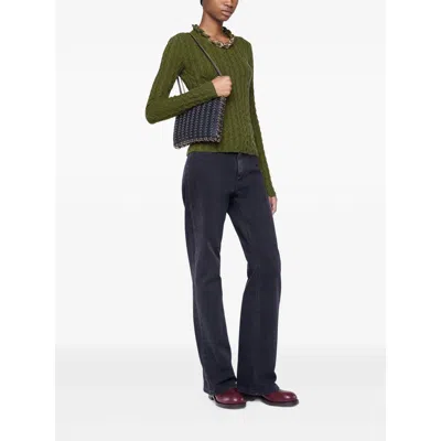 Rabanne Textured Knit Sweater With Braided Detail In Green