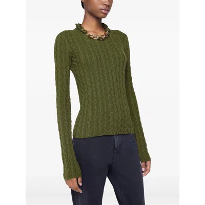Rabanne Textured Knit Sweater With Braided Detail In Green