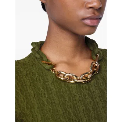 Rabanne Textured Knit Sweater With Braided Detail In Green