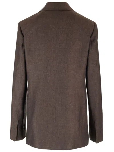 Loewe Linen Single-breasted Tailored Jacket Jackets Brown