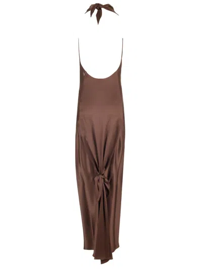 Loewe Long Scarf Dress In Silk Satin Dresses Brown In Brown