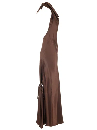 Loewe Long Scarf Dress In Silk Satin Dresses Brown In Brown
