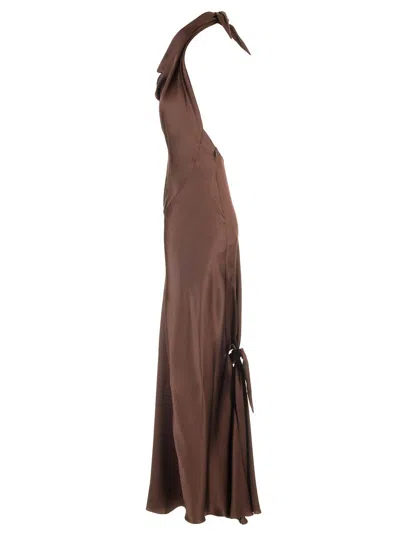Loewe Long Scarf Dress In Silk Satin Dresses Brown In Brown