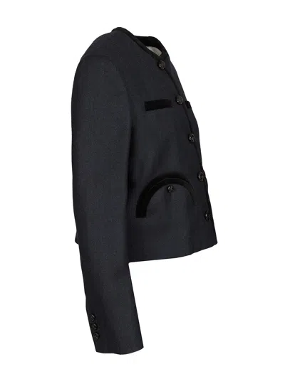 Blazé Milano Maine Shamo Velvet-trimmed Wool Jacket In Black