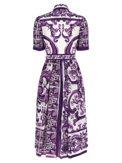 Dolce & Gabbana Collar Dress With Waist Knot And Majolica Print