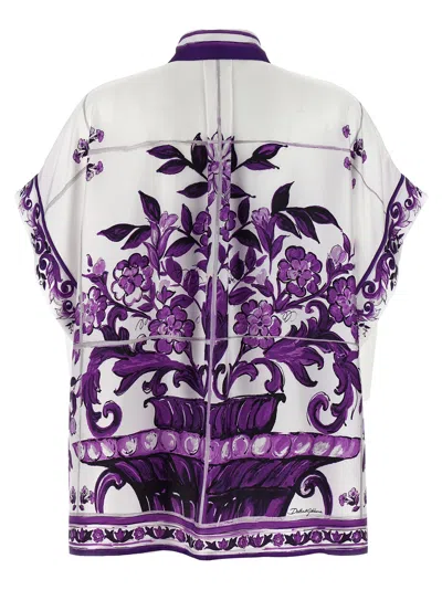 Dolce & Gabbana Bat Sleeve Majolica Print Point Collar Top
