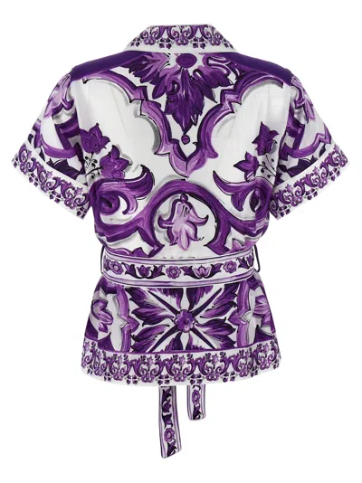 Dolce & Gabbana Majolica Print Silk Twill Shirt Women In Purple