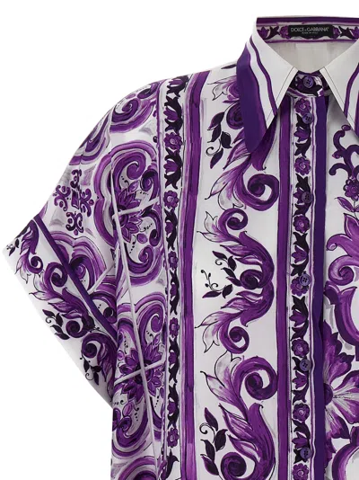 Dolce & Gabbana Bat Sleeve Majolica Print Point Collar Top