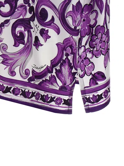 Dolce & Gabbana Bat Sleeve Majolica Print Point Collar Top