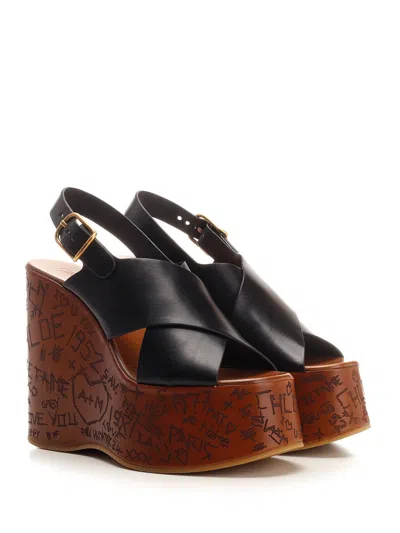 Chloé Black Leather Sandals With Cross-strap Design