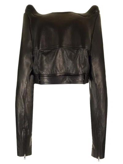 Rick Owens Micro Biker In Black Leather Jackets Black In Black