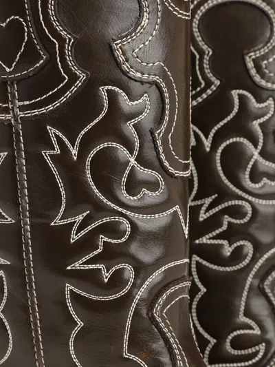 Ganni Mid Shaft Embroidered Western Boot Oleatex Boots Black In Black