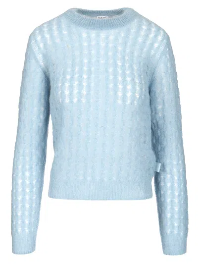 Loewe Mohair And Wool Blend Sweater Knitwear Light Blue In Blue