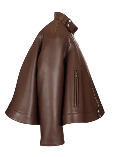 Loewe Nappa Leather A-line Jacket Jackets Brown