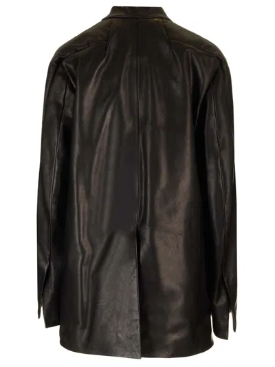 Rick Owens Womens Black Officer Two-slip-pockets Relaxed-fit Leather Jacket In Black