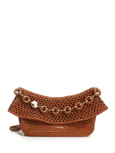 Loewe Medium Ola Shoulder Bag In Raffia And Calfskin