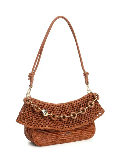 Loewe Medium Ola Shoulder Bag In Raffia And Calfskin