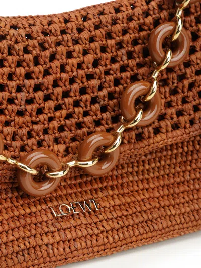 Loewe Medium Ola Shoulder Bag In Raffia And Calfskin